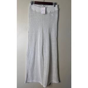 NWT Free People Ivory Ribbed Chunky Knit Summer Nights Wide Leg Pants SMALL
